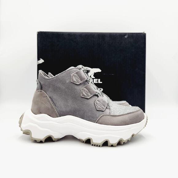 Sorel Women Grey Suede Waterproof Kinetic Breakthru Caribou Sneaker Boots Size 5 - Picture 3 of 7